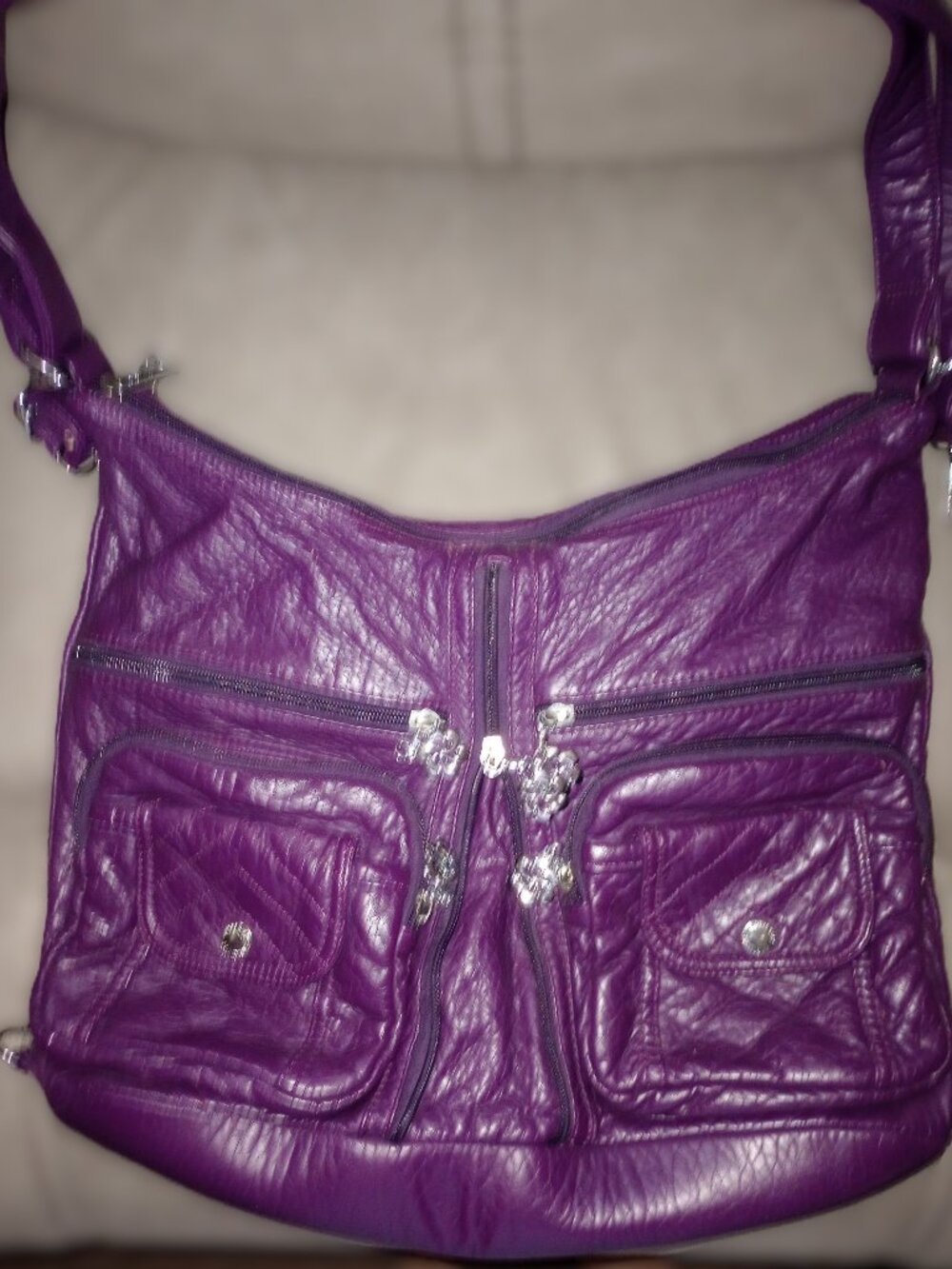 Angel Kiss Large Purple Distressed Vegan Leather Bag